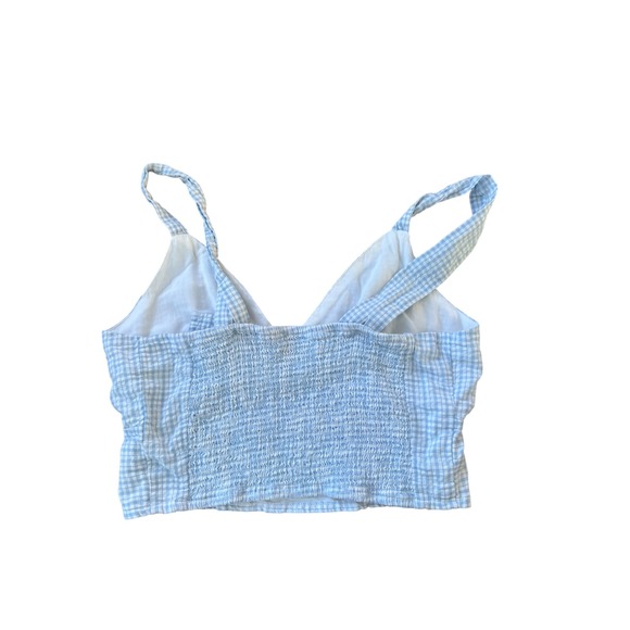 Abercrombie and Fitch Gingham Smocked Crop Top Blue White Size L Cottagecore - Picture 2 of 4